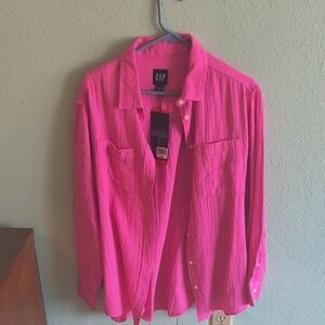 GAP Women's Hot Pink Lightweight Button-Front Shirt